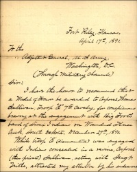 Page 1 of Lieutenant Sickel's letter detailing Private Sullivan's actions.